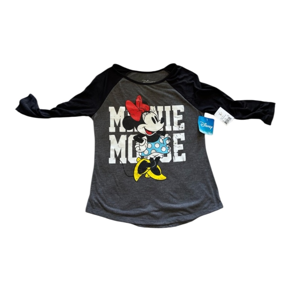 NWT Disney Gray and Black Raglan Long Sleeve Minnie Mouse Tee Kid’s